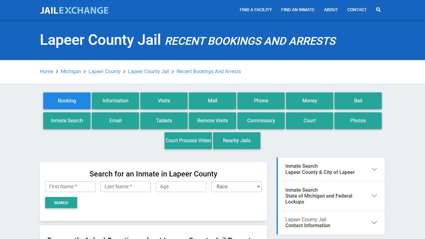 Lapeer County Jail Recent Bookings And Arrests - Jail Exchange